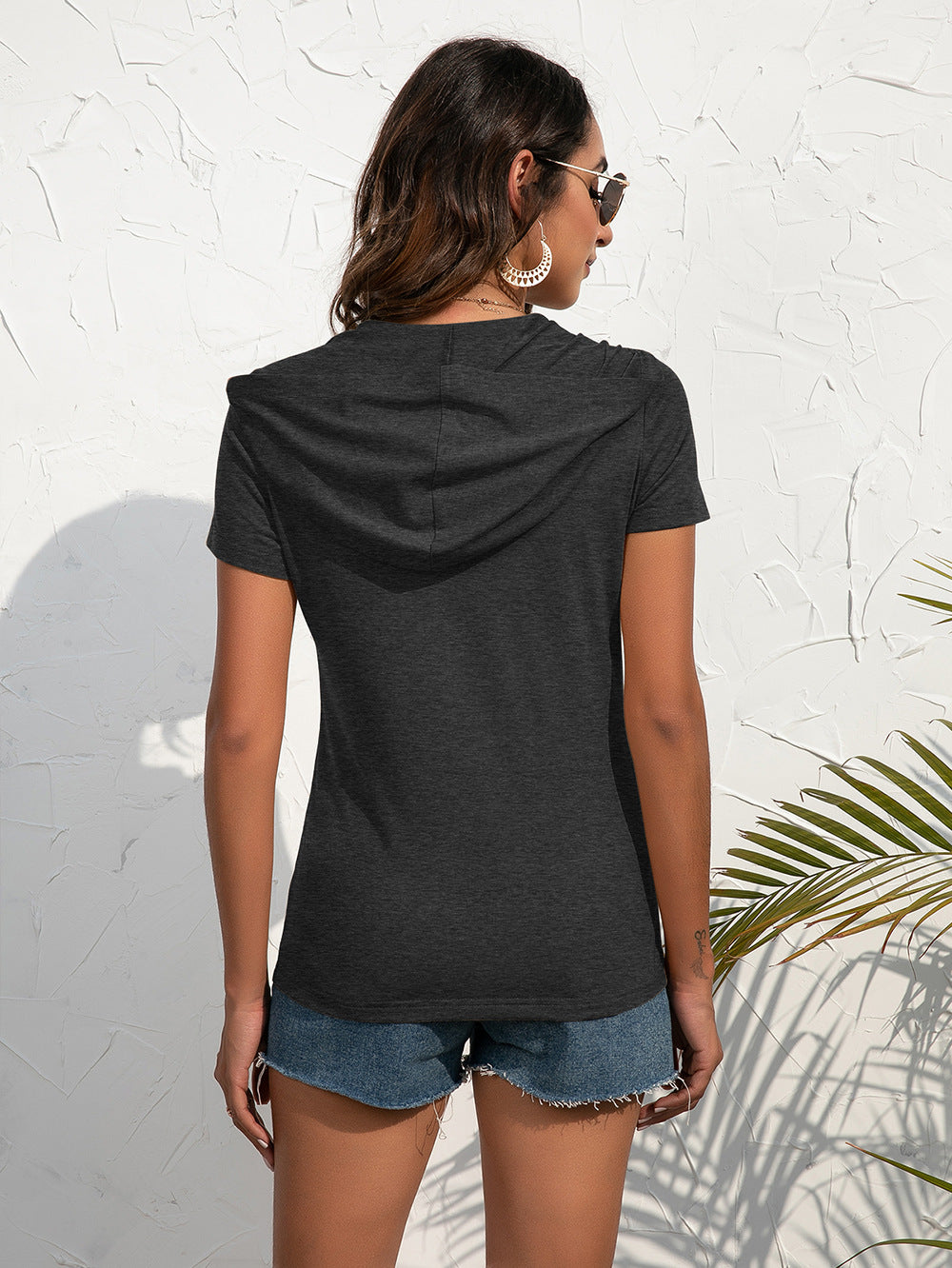Quarter Zip Short Sleeve Hooded Patch Pocket Top