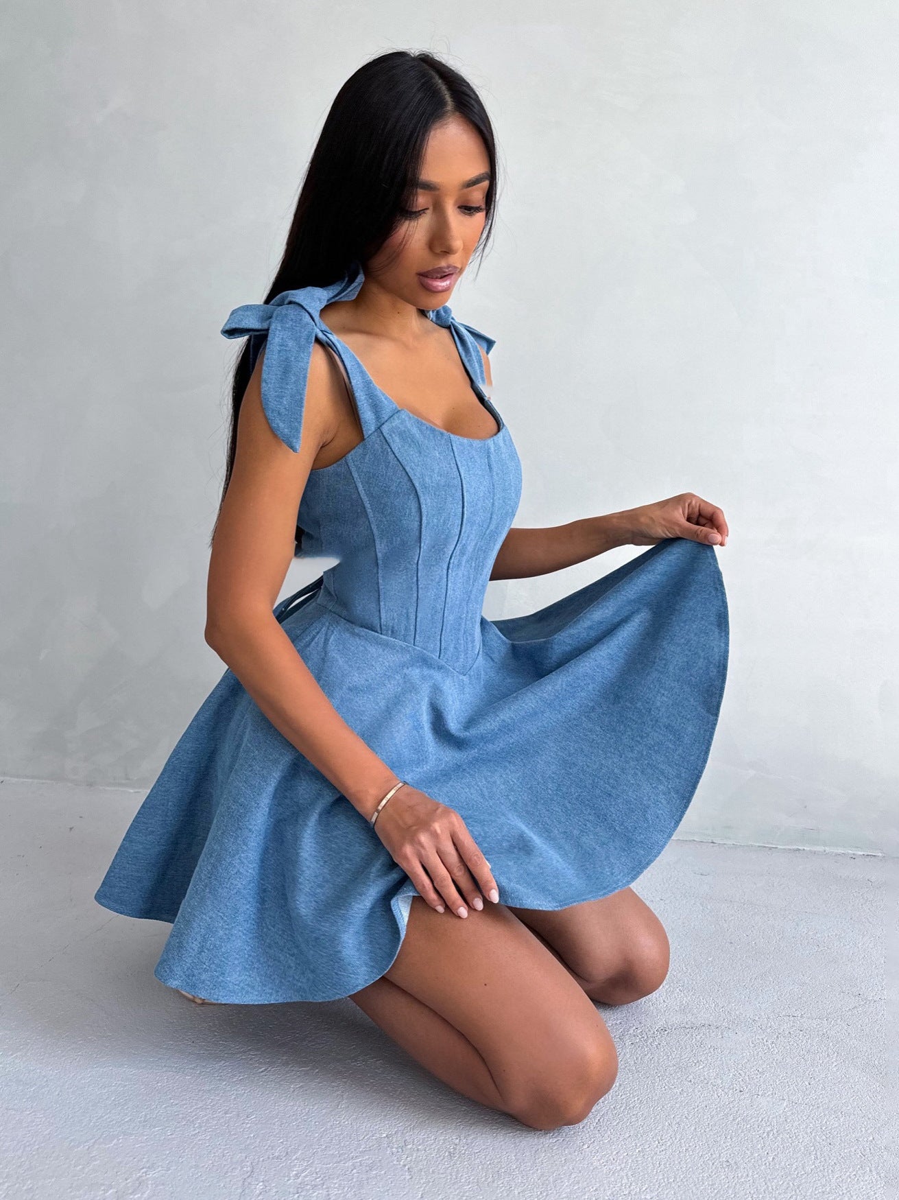 Bella Bow-Tie Denim Mini Dress