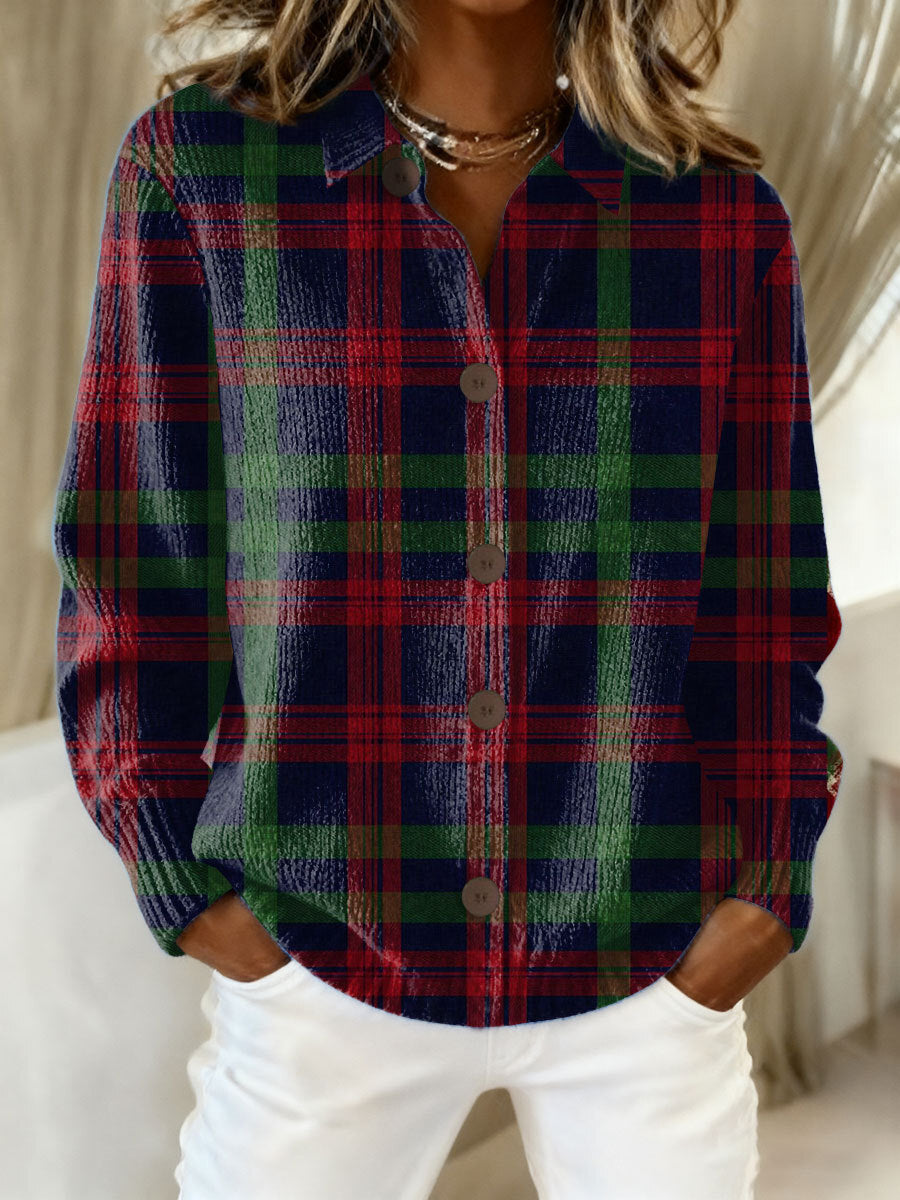 Multicolor Collared Button Front Long Sleeve Tartan Plaid Flannel Shirt