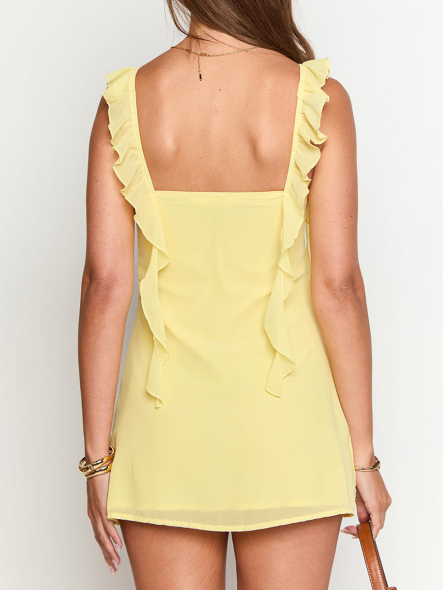 Chiffon Lace V-Neck Petite Dress Short
