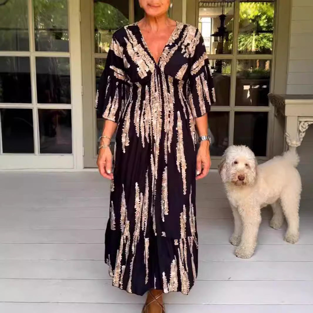 V-neck tie-dye print dress