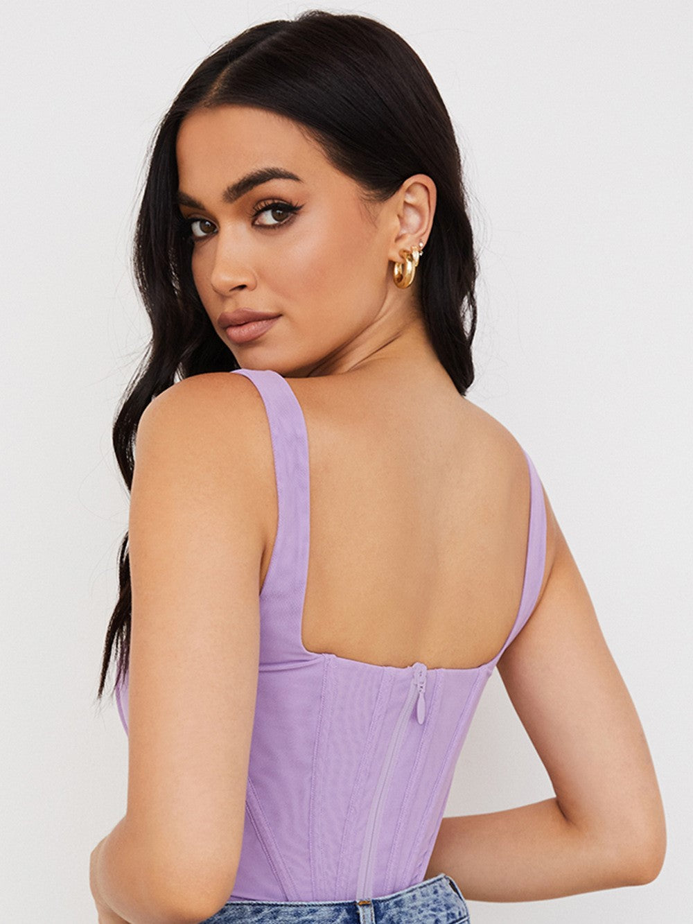 Fishbone Square Neck Cropped Navel Outer Sling Top