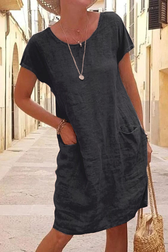 Berenice Timeless Elena Linen Casual Dress with Pockets Premium Wardrobe Essential