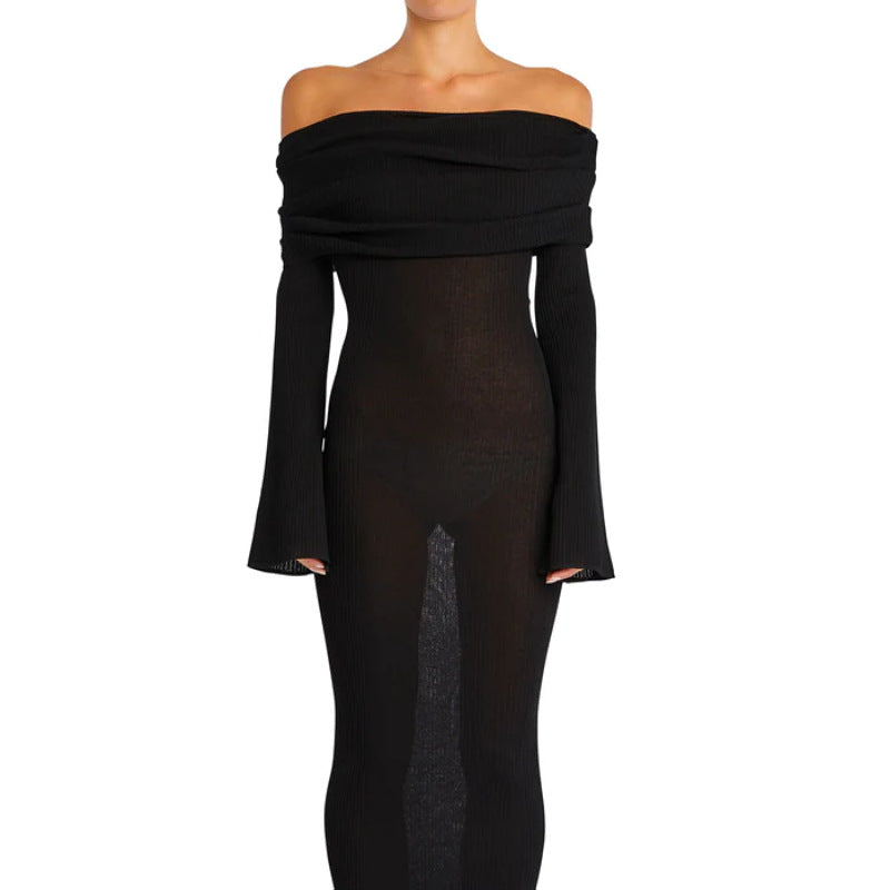 Mysterious Elegance Off-Shoulder Long Sleeve Maxi Dress