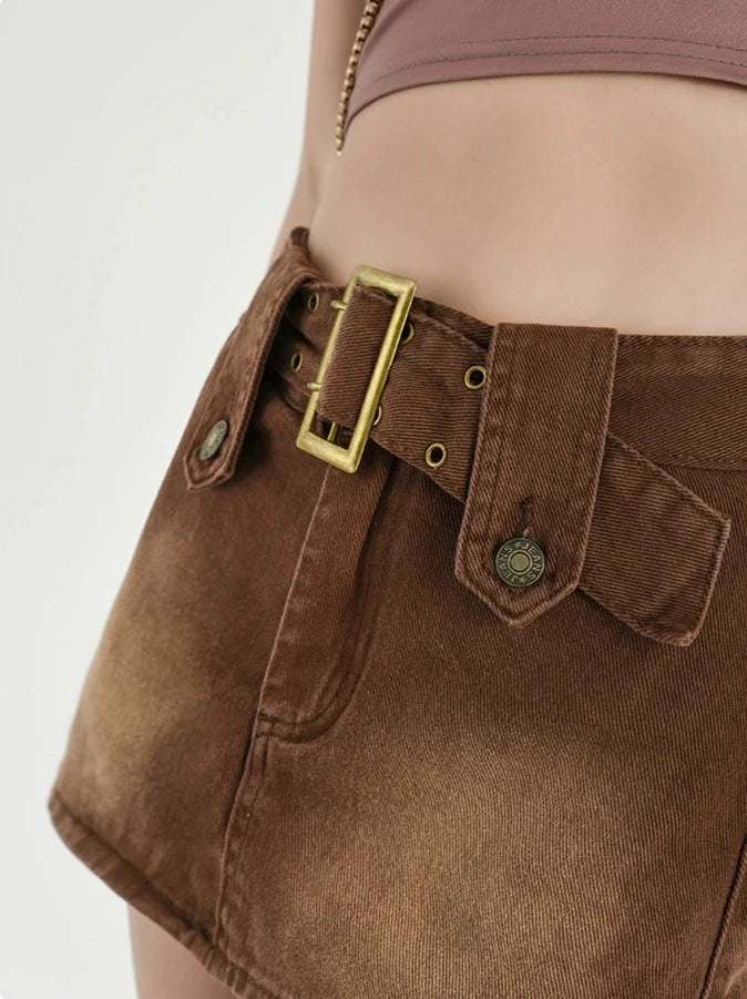 Buckled Denim Mini Skirt