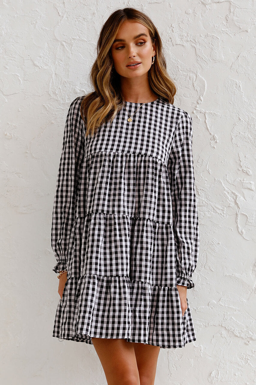 Urika Cotton Blend Plaid Babydoll Dress FINAL