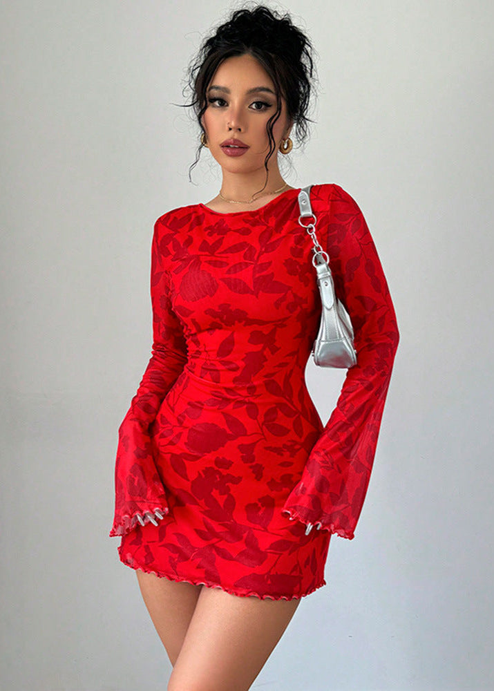Scarlett Open Back Flare Sleeve Mini Dress