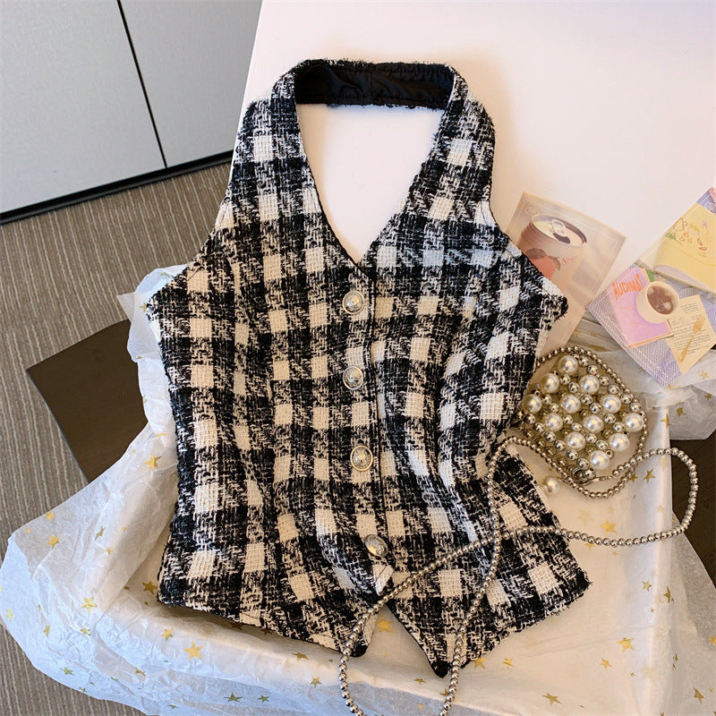 Checkered Halter Neck Vest