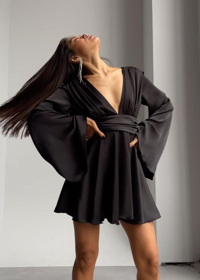 Celeste Satin Bell Sleeve Mini Dress
