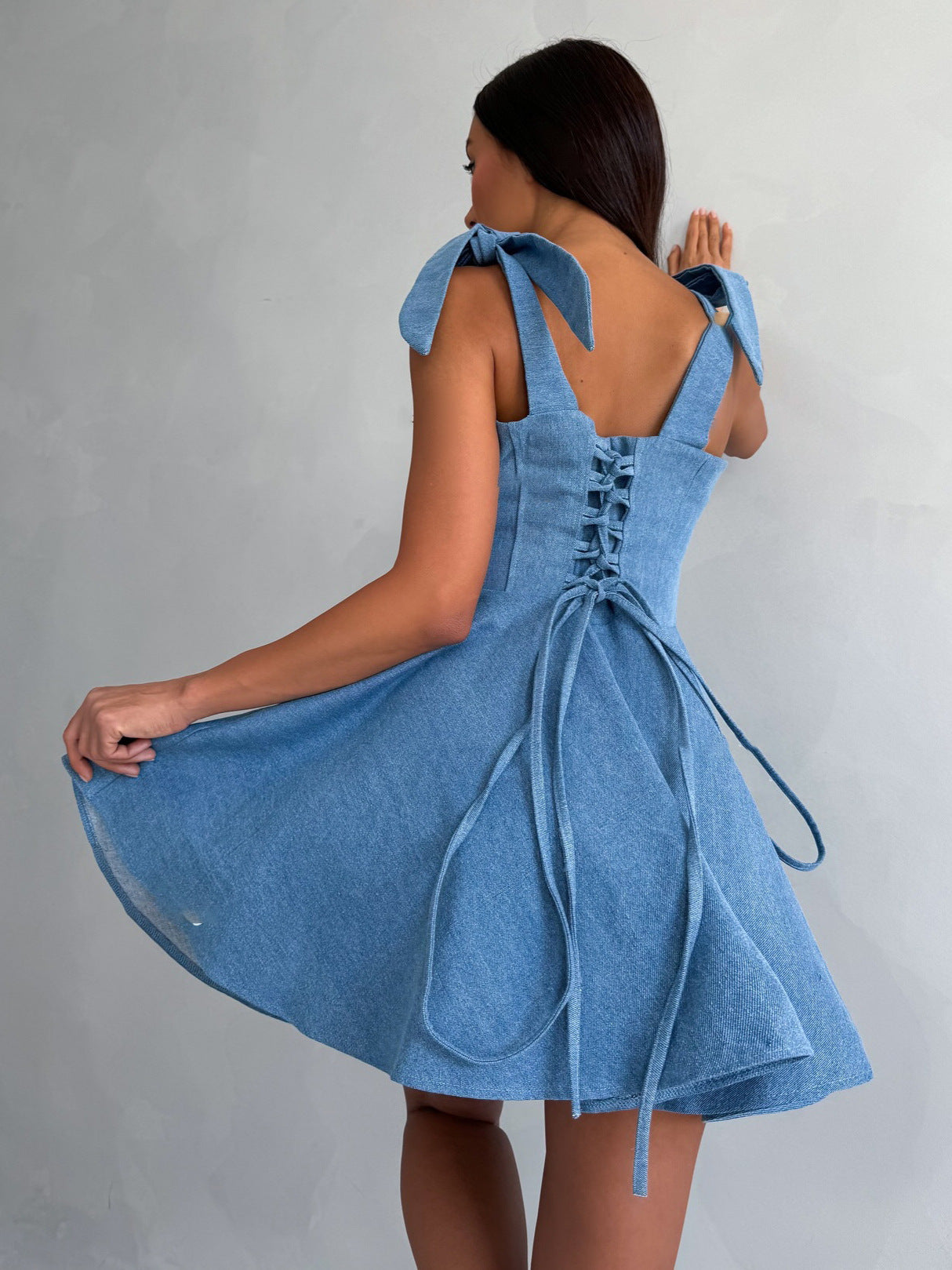 Bella Bow-Tie Denim Mini Dress