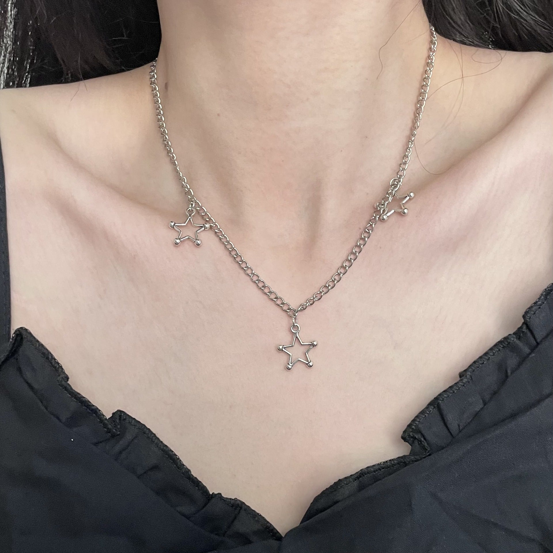 Diamond Cross Star Double Layer Hiphop Dark Necklace