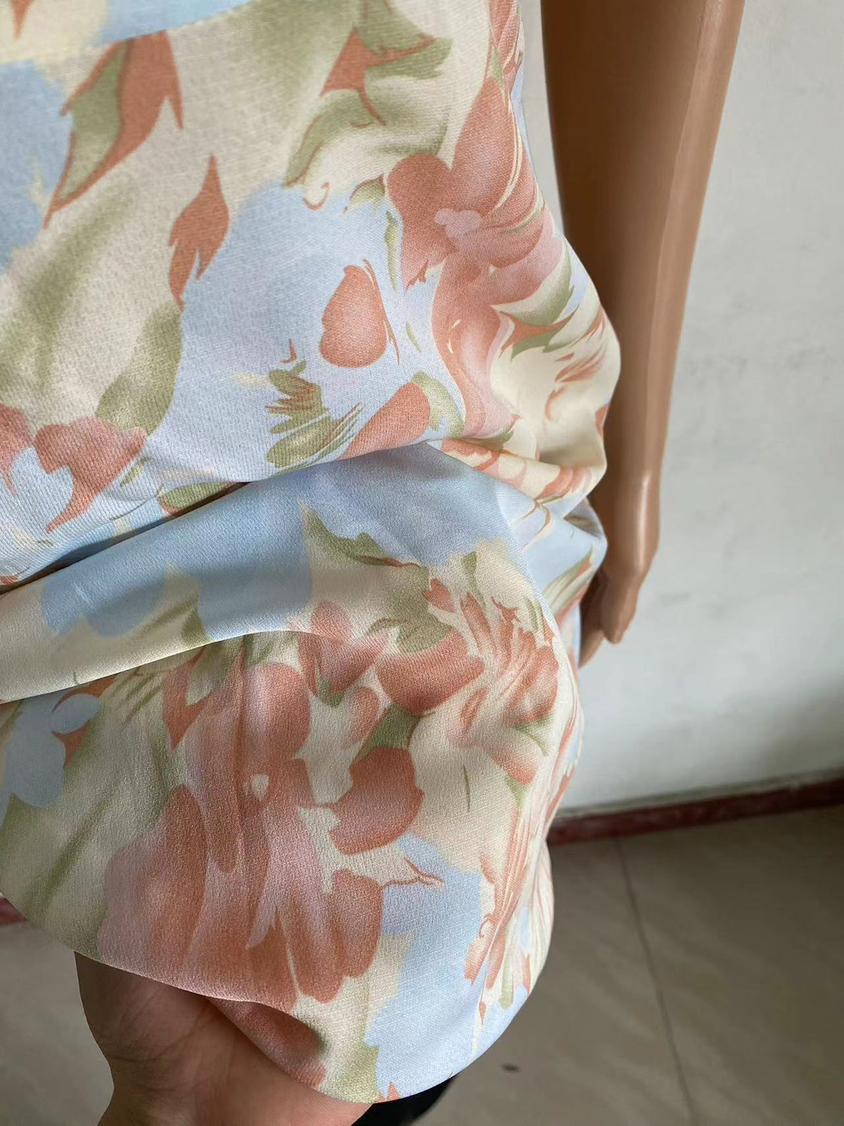 Blue Tie Strap Sweetheart Neck Floral Print Ruched Fit Flare Midi Dress 8