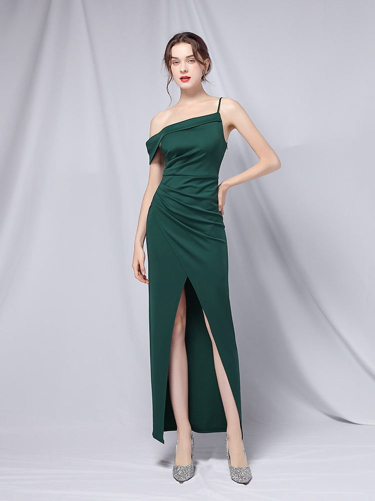 Line shoulder slim banquet evening dress