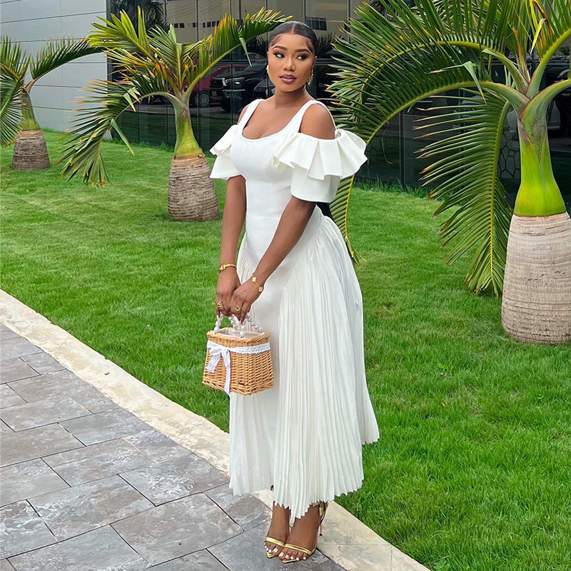 Elegant Elegant U Neck Ruffle Sleeve High Waist Oversized Swing Dress