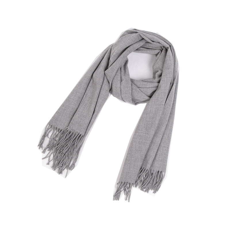 New Autumn Winter Fullpolyester Tassel Solidcolored Versatile Scarf