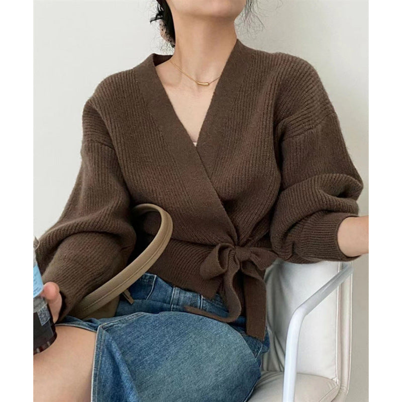 Creamy Flatwhite Wrap Tied Cardigan