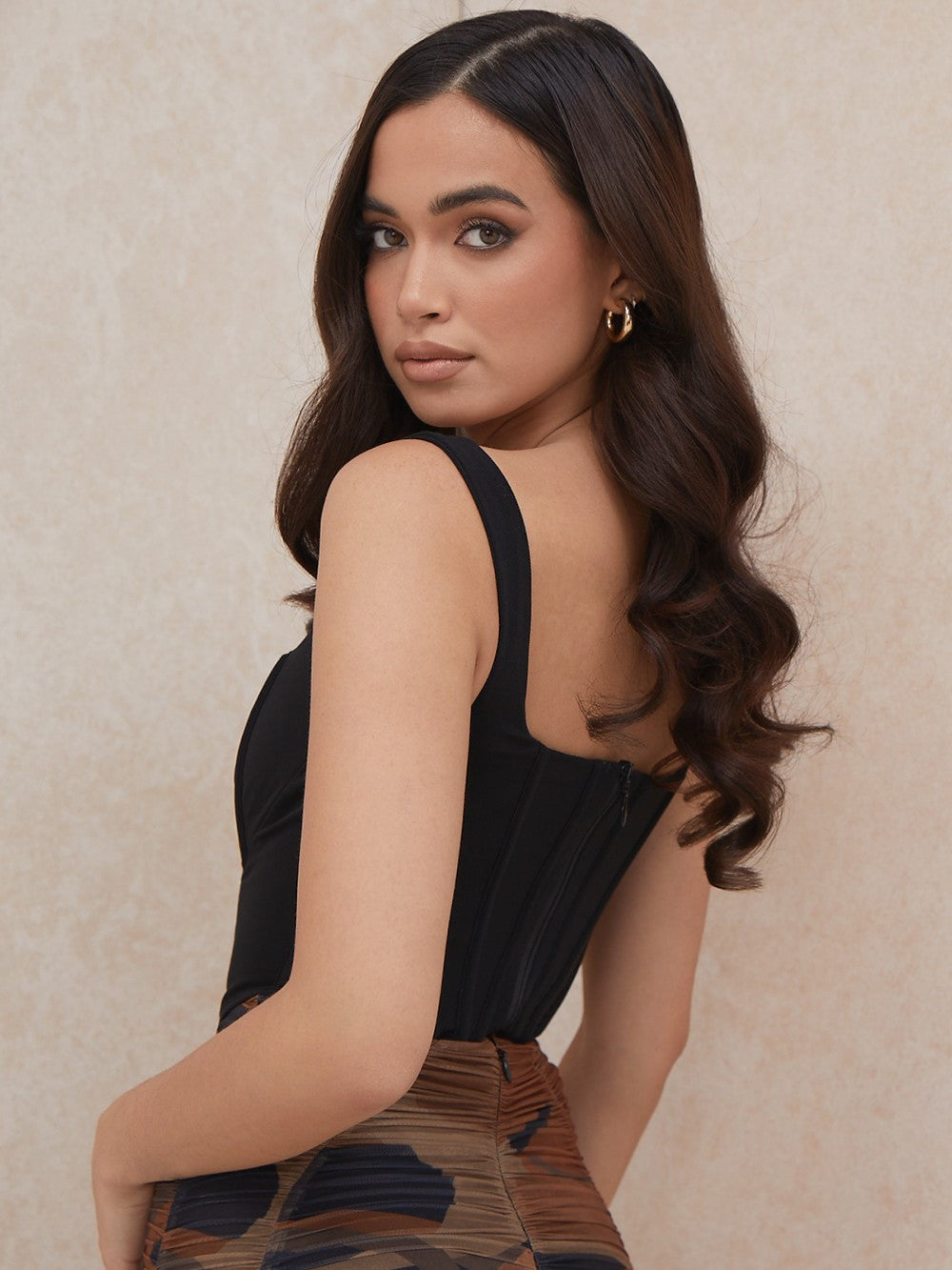 Fishbone Square Neck Cropped Navel Outer Sling Top