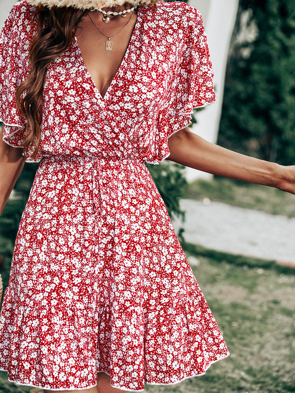 Layva Printed Ruffle Tiered Dress Mauve