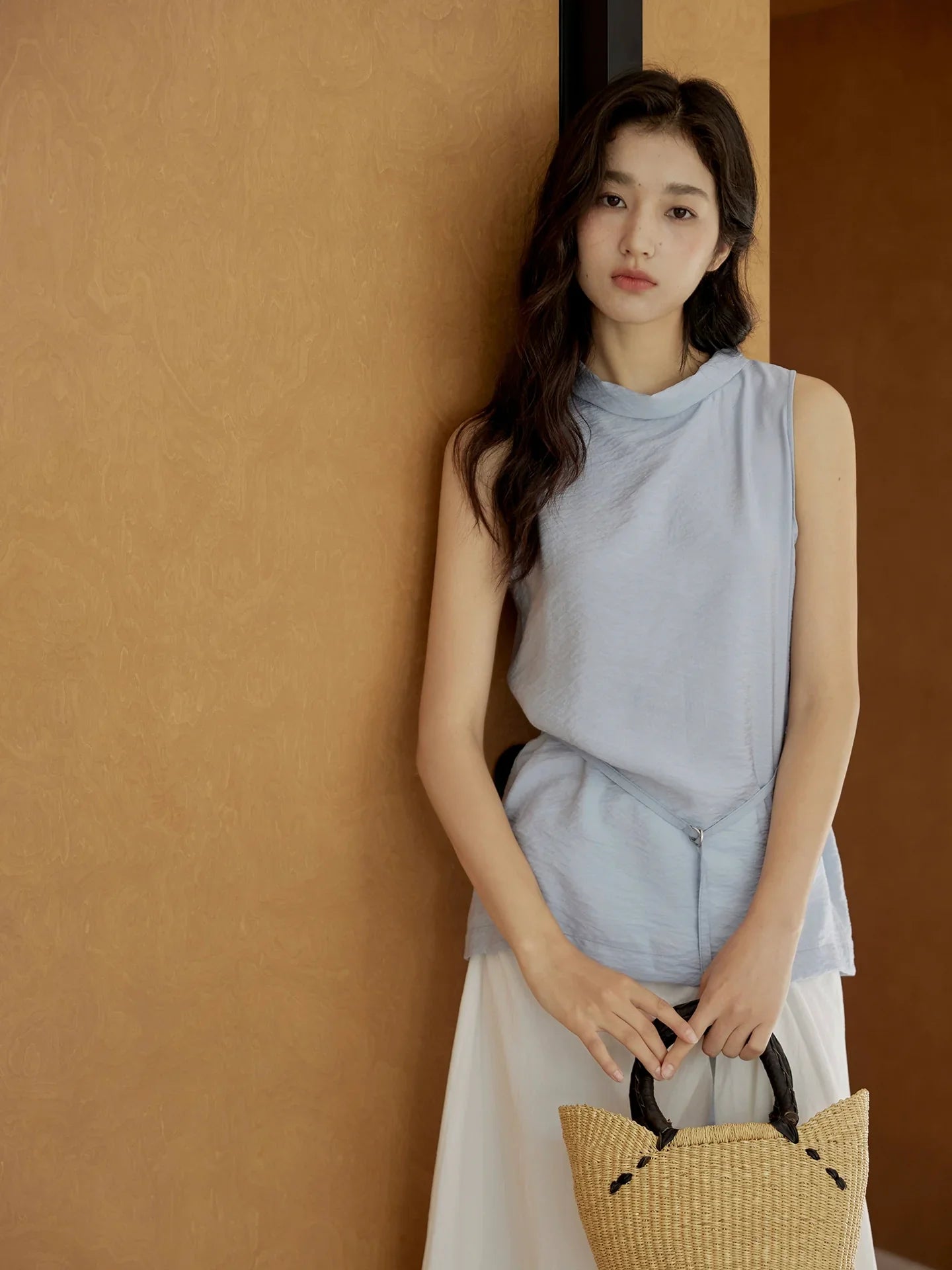 Sleeveless Light Pink Belted Top