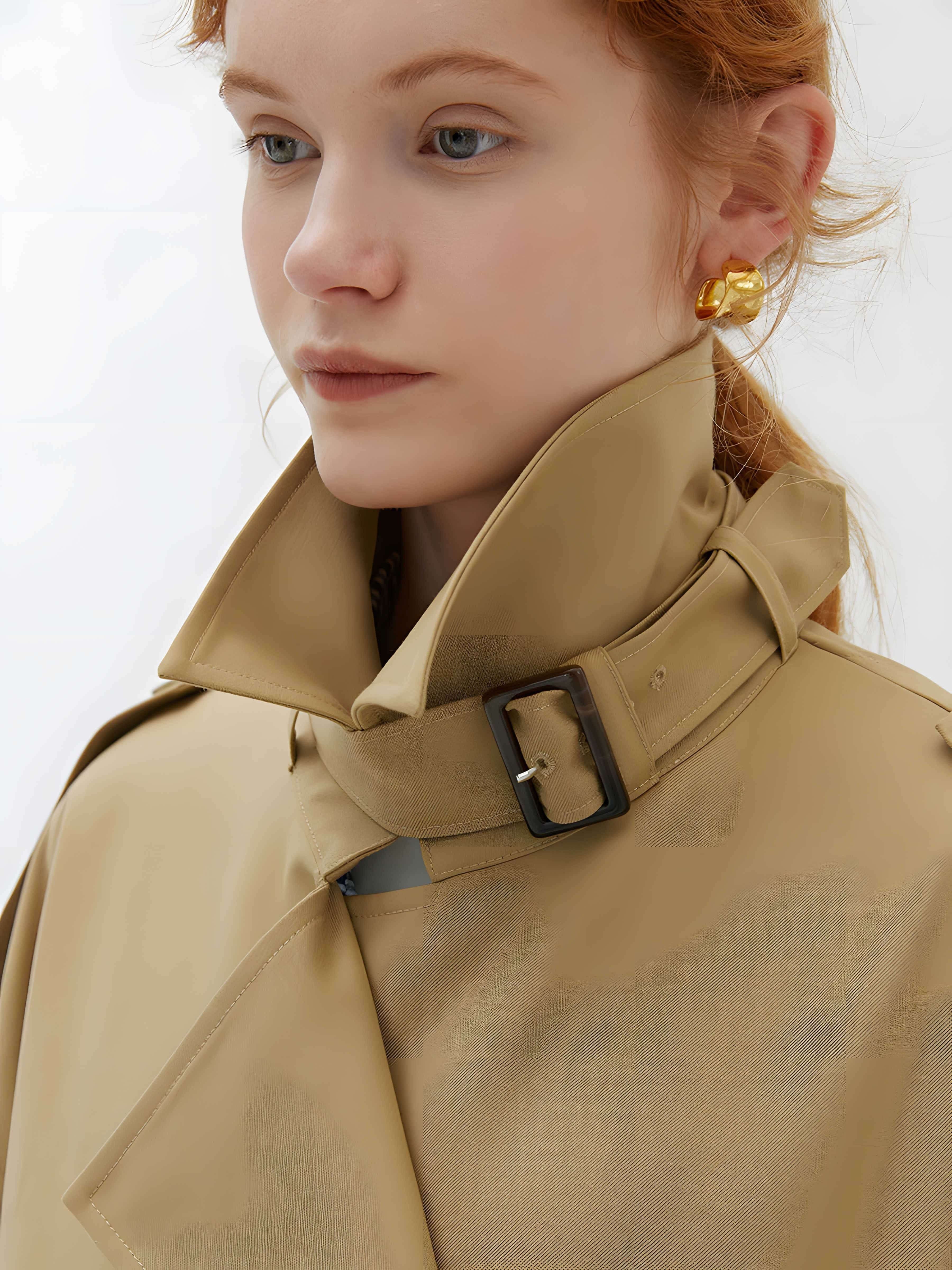 Khaki Double-Breasted Trench Coat