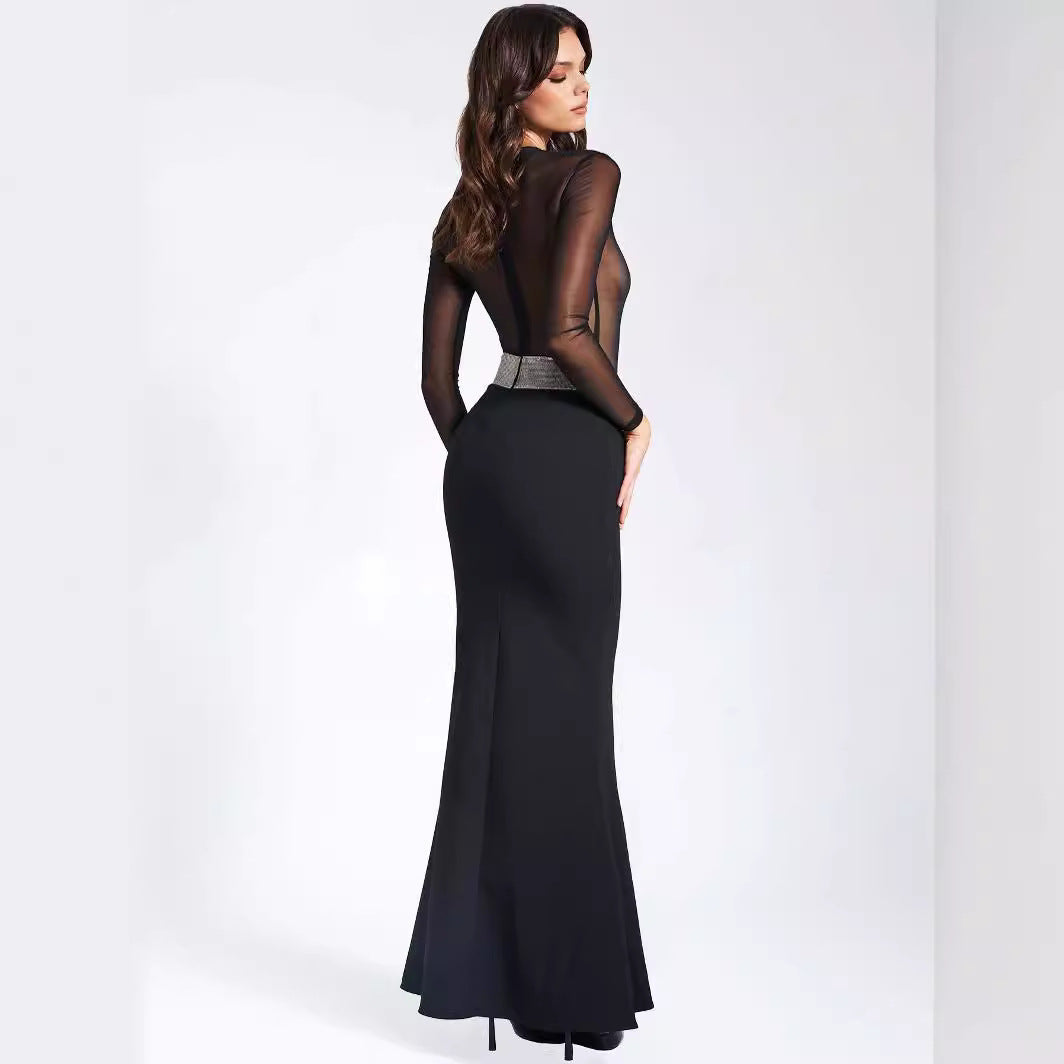 Sexy Backless Rhinestone Party Dress Prom Dress black / XS promdress-250223