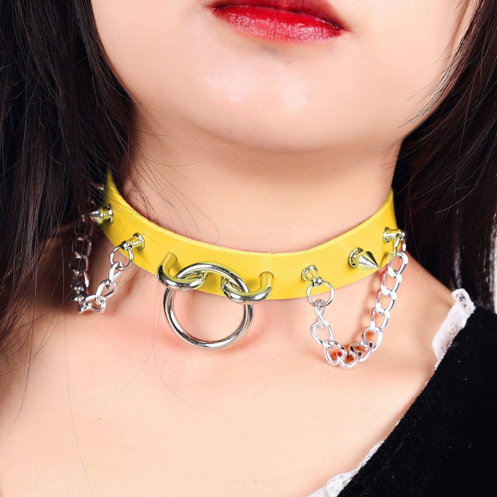 Personality Oring Rivet Chain Punk Leather Gothic Necklace