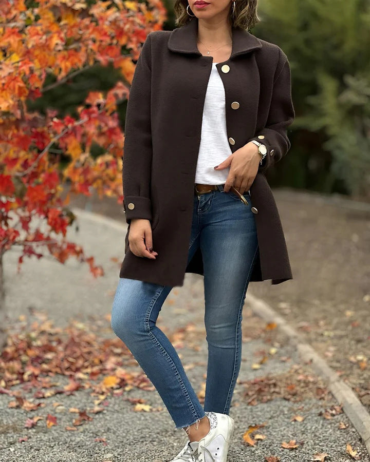 Lapel Collar Double Breasted Long Sleeve Fleece Coat 6