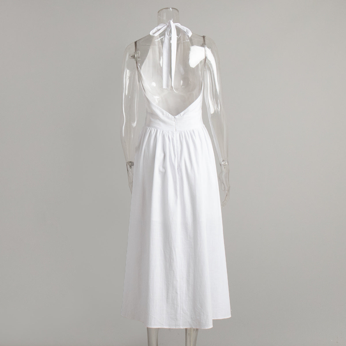Cotton Waist V-Veck Tie-Down Dress