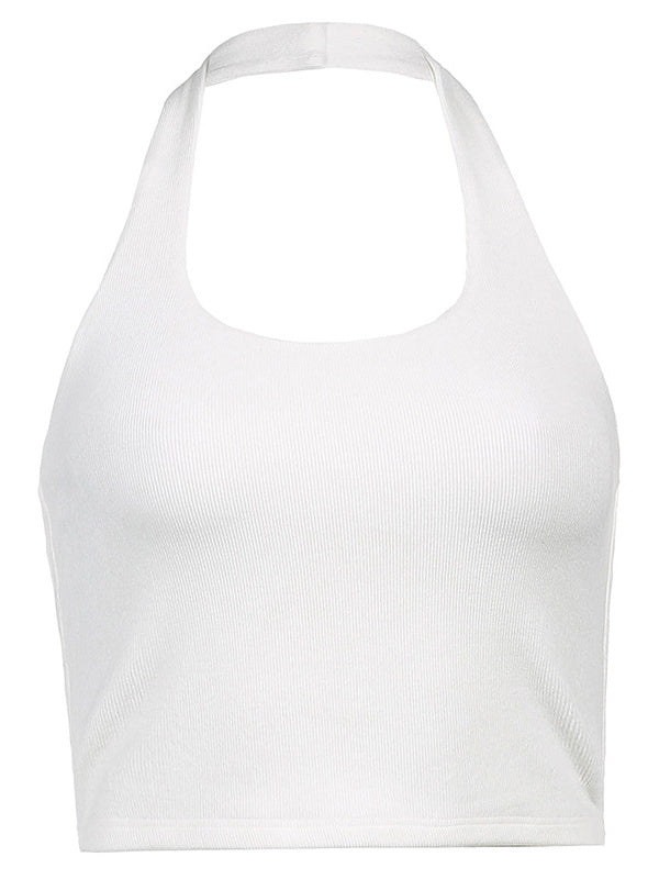 U-neck Sleeveless Solid Color Vest
