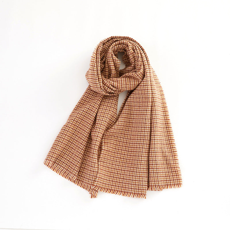Retro Colorblocked Checkered Soft Comfortable Warm Houndstooth Scarf