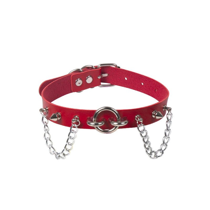 Personality Oring Rivet Chain Punk Leather Gothic Necklace