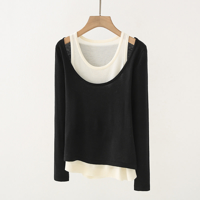 2 in 1 Wool-Blend Layered Cut-Out Knit Top