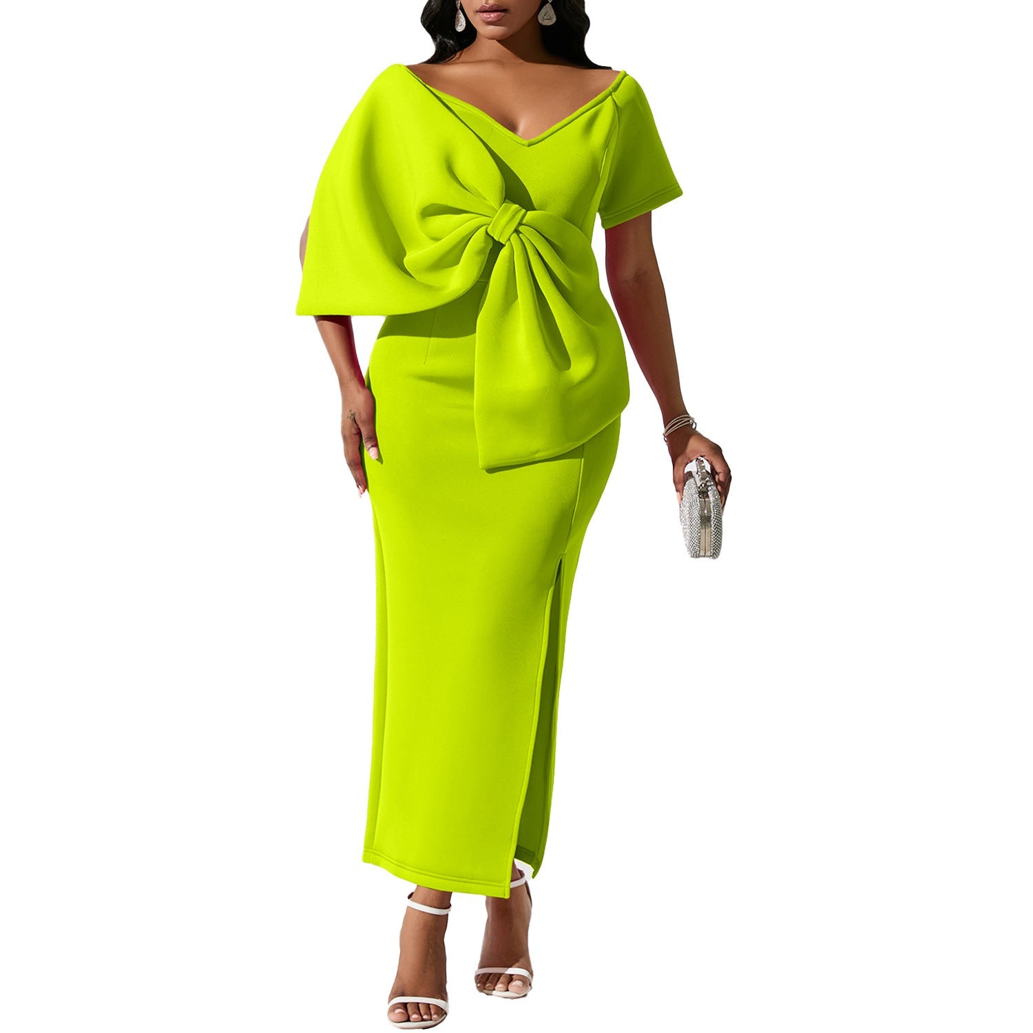 Dress With A Large Bow Slit