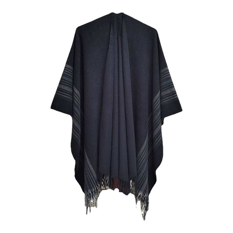New Europeanstyle Simple Fashionable Split Polyester Striped Scarf
