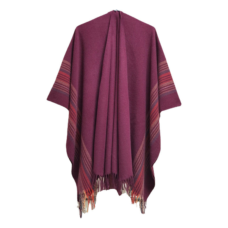 New Europeanstyle Simple Fashionable Split Polyester Striped Scarf