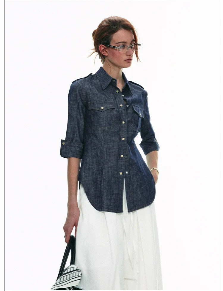 Military-Style Denim Shirt
