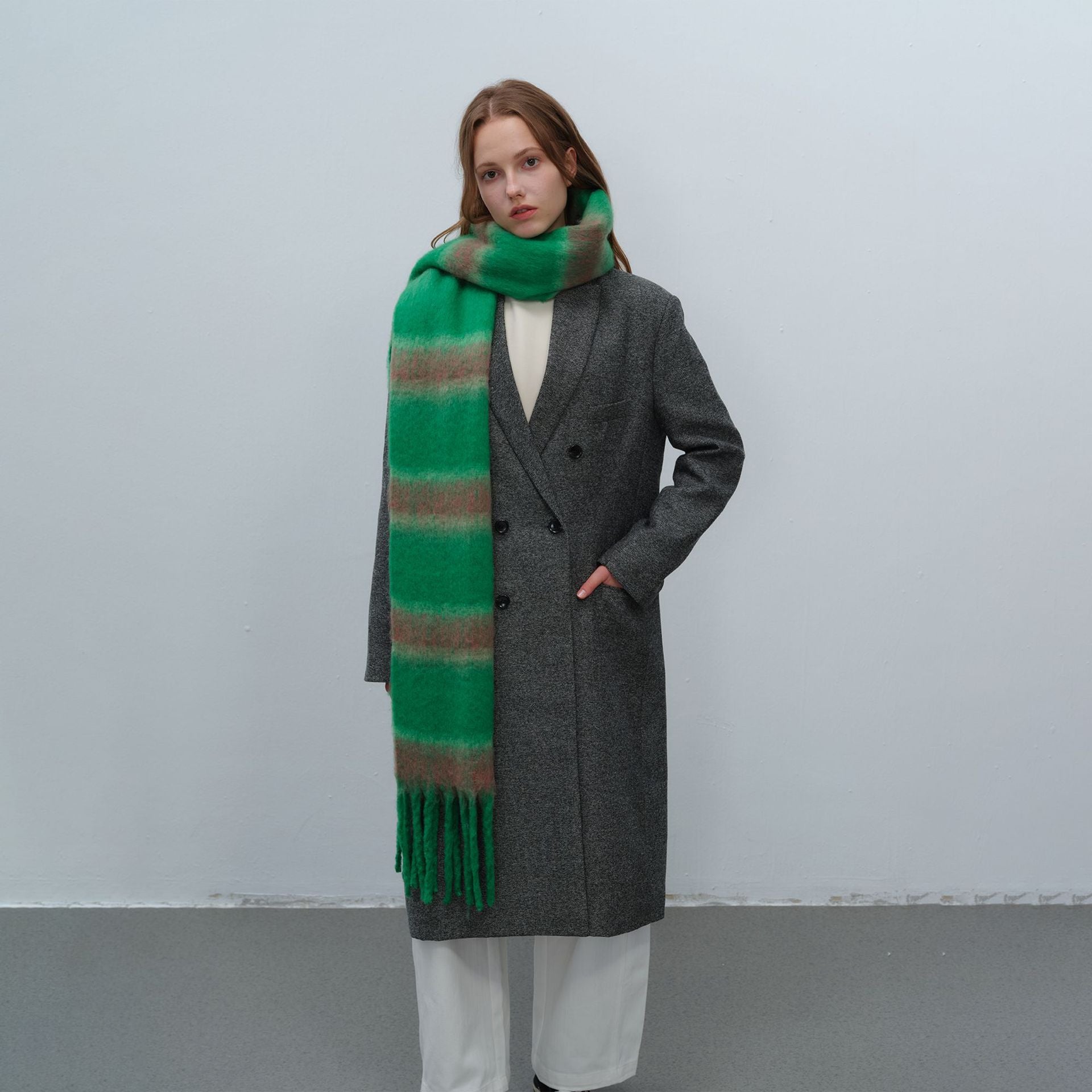 Thickened Warm Simple Striped Imitationmohair Plaid Scarf