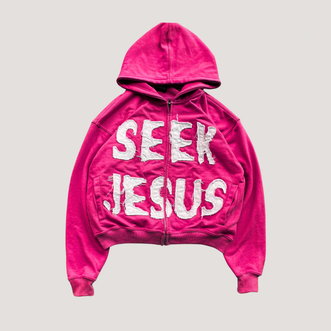 Letter Print Hooded ZipUp Hoodie