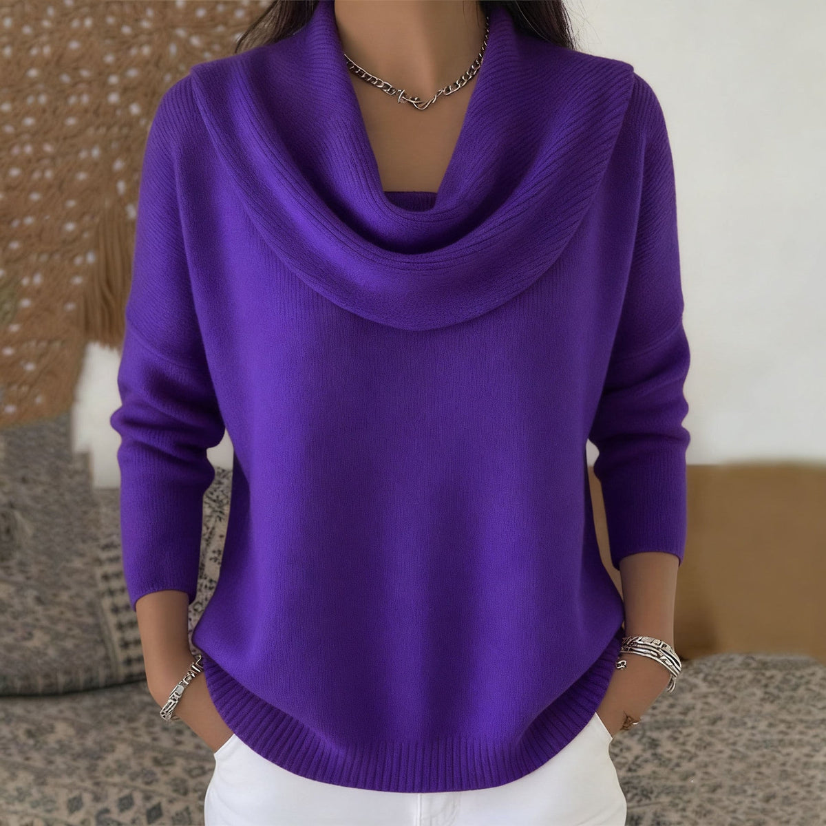 Cowl Neck Long Sleeve Ribbed Knit Sweater 6