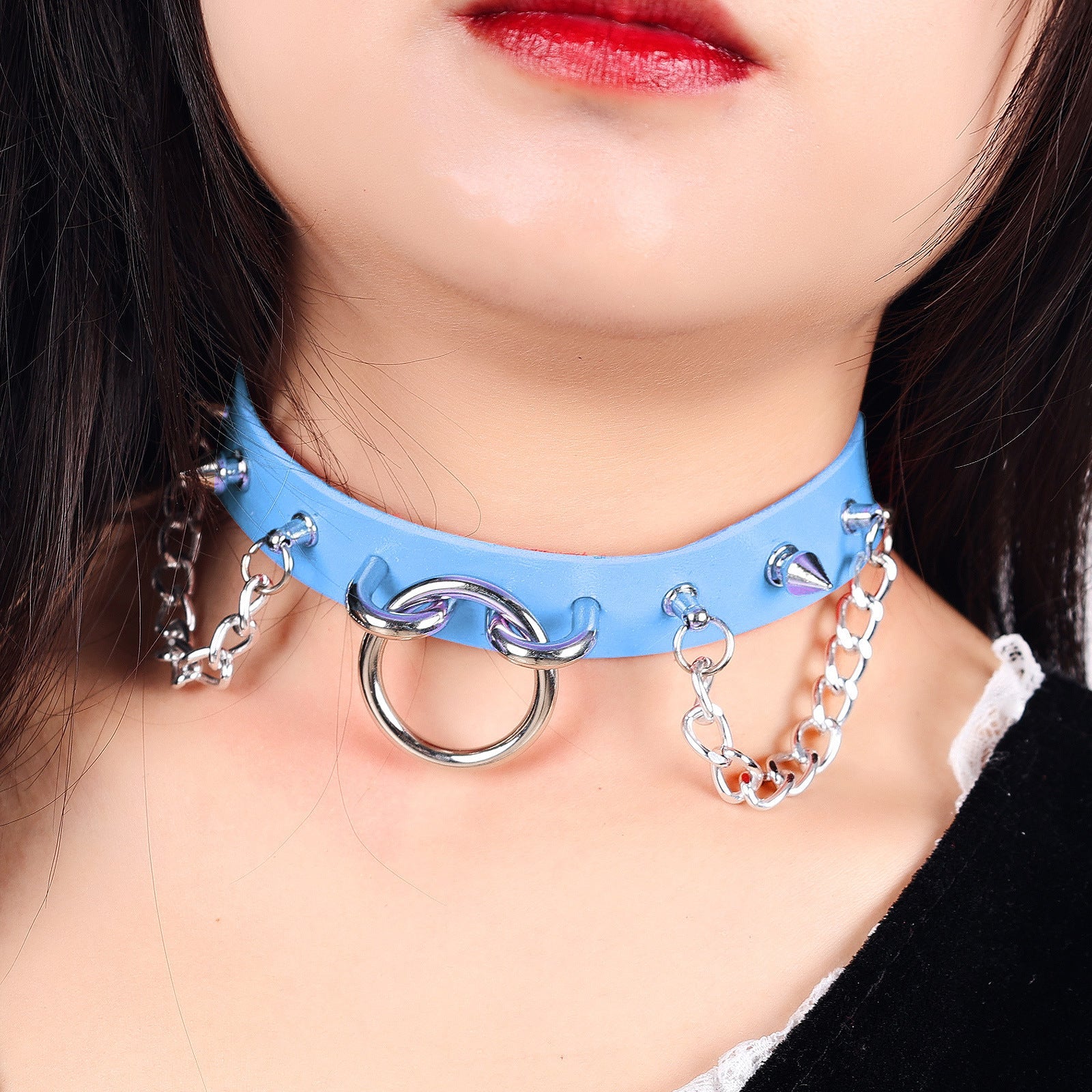 Personality Oring Rivet Chain PU Necklace