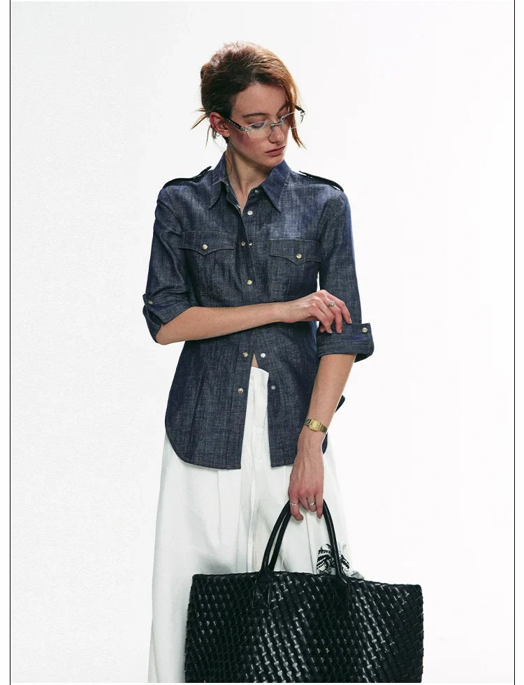 Military-Style Denim Shirt
