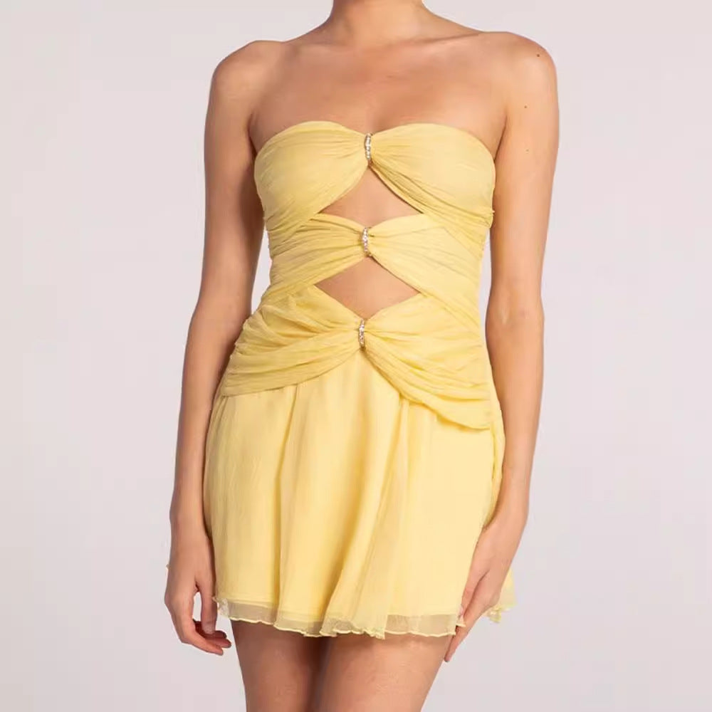 High-End Hollow Strapless Bandage Prom Dress white / XS promdress-250223