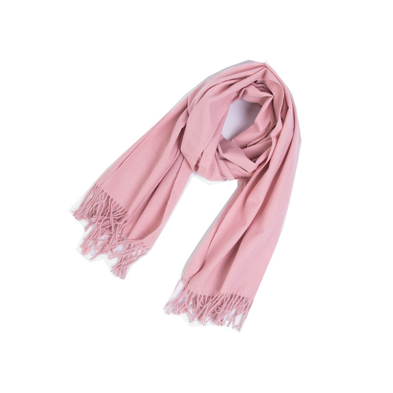 New Autumn Winter Fullpolyester Tassel Solidcolored Versatile Scarf