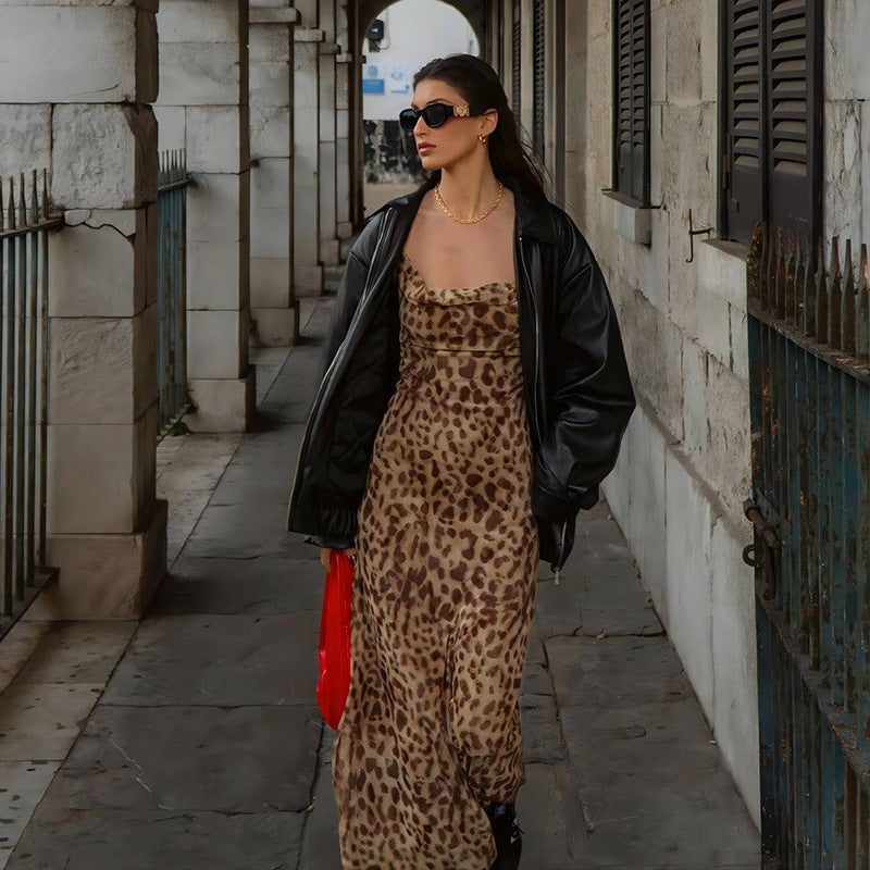 Leopard Aura Midi Dress Brown