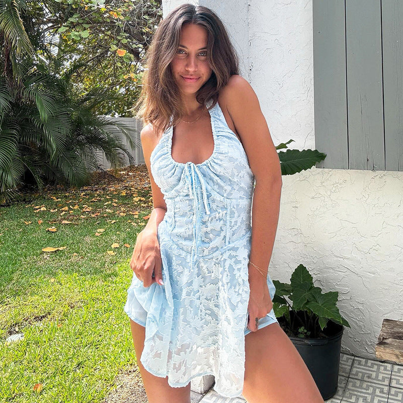 Summer Halter Back High Waist Mini Dress