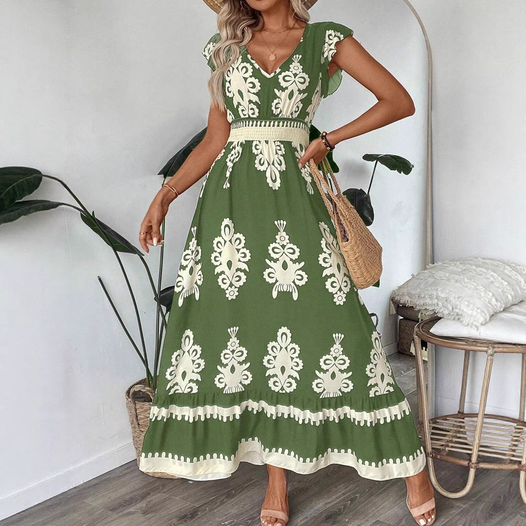 Aurora Minimalist Women's Embroidered V Neck Maxi Dress Elevated Occasion Wear
