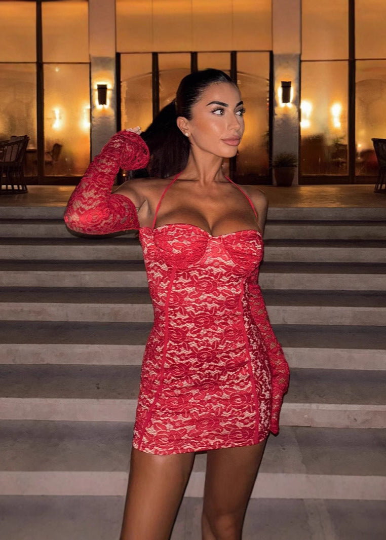 Scarlet Desire Lace Halter Mini Dress