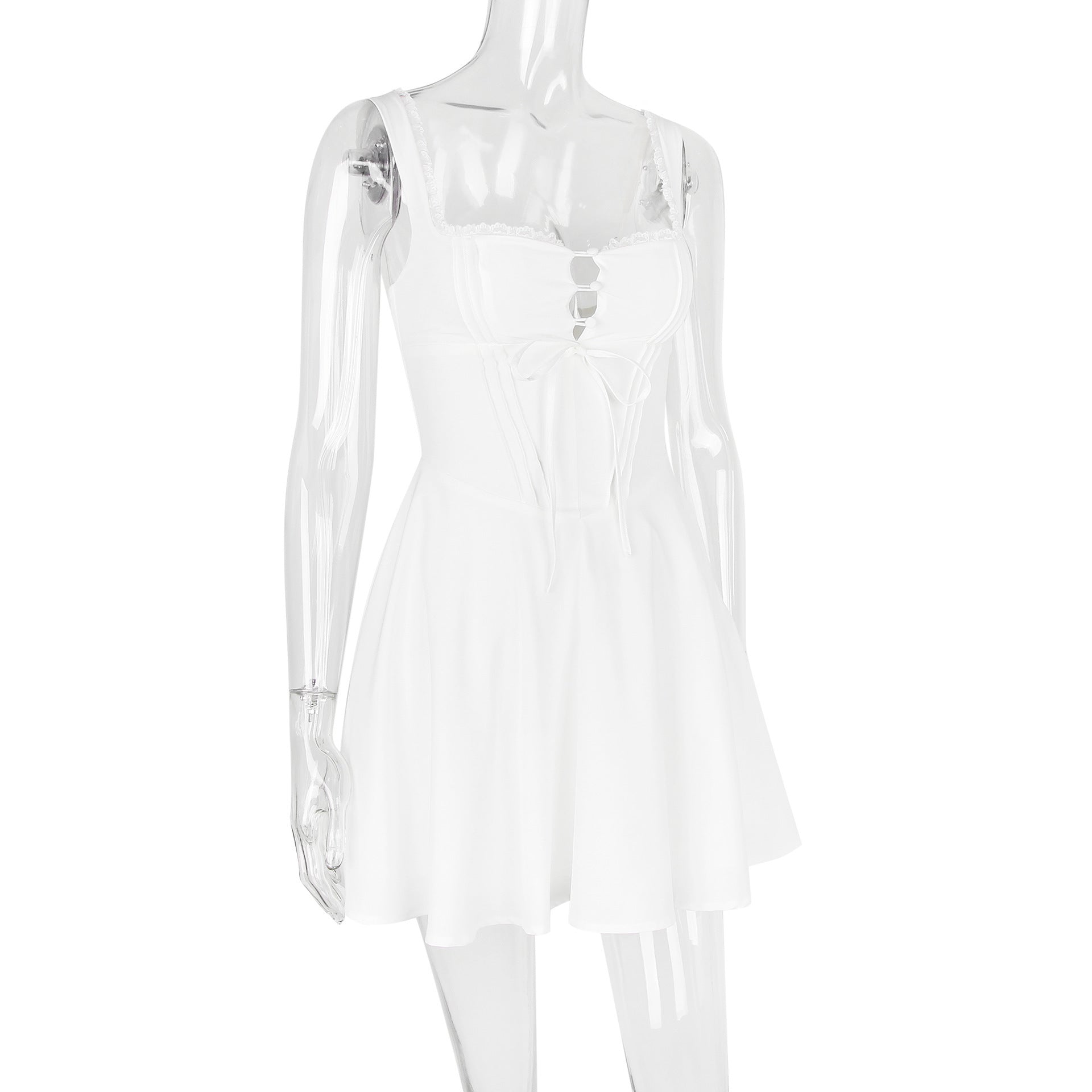 Sling Lace Halter Back Solid Color Dress