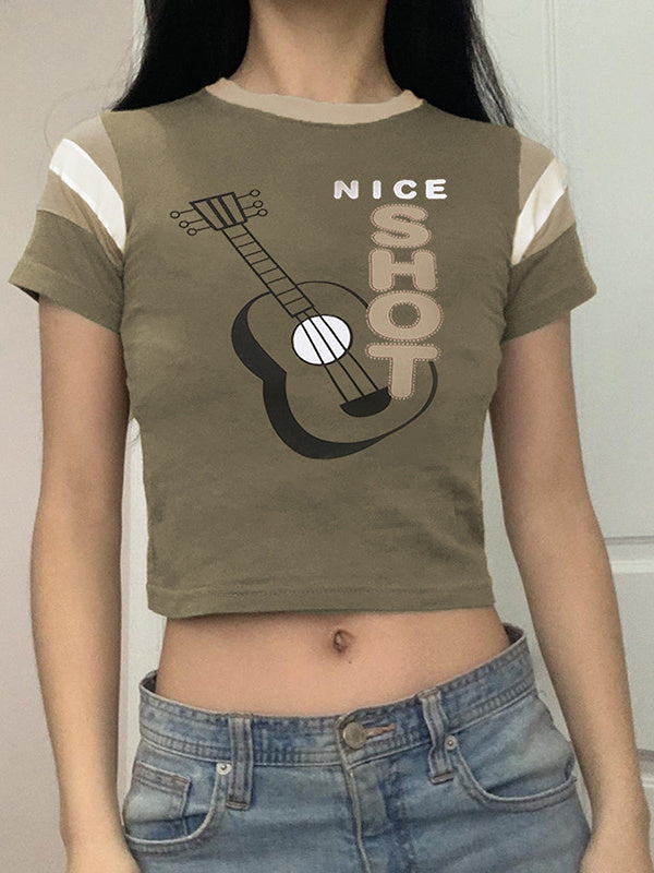 Guitar Print Crew Neck Top
