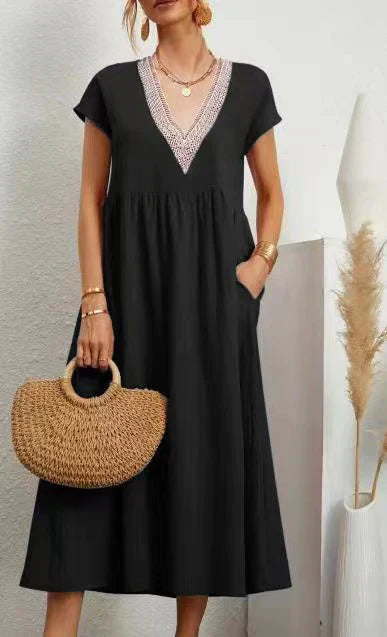 Irina Effortless Short Sleeve V Neck Dress Statement Occasion Edit